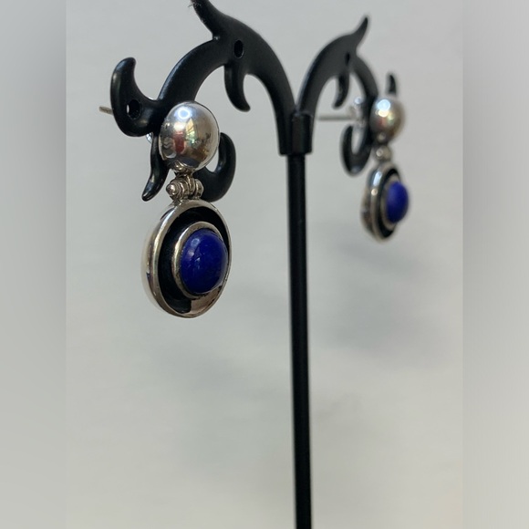 Silpada RARE VHTF Oxidized Sterling Silver Round Hinged Earrings w/Blue Stones - Picture 3 of 12
